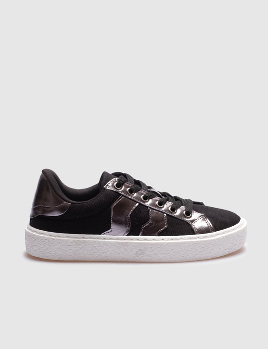 Women Black Lace Up Sneakers