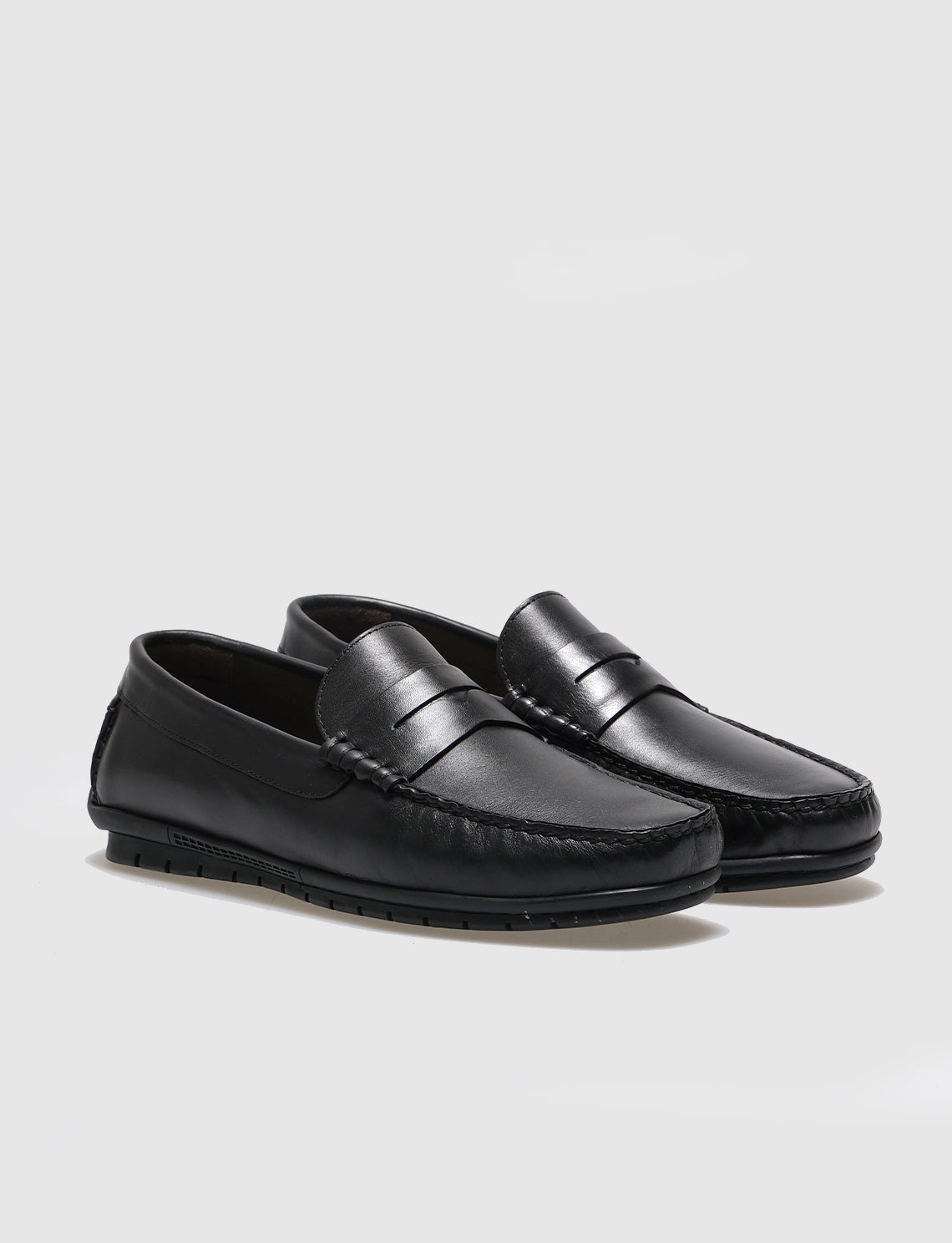 Men Black Genuine Leather Slip On Shoes