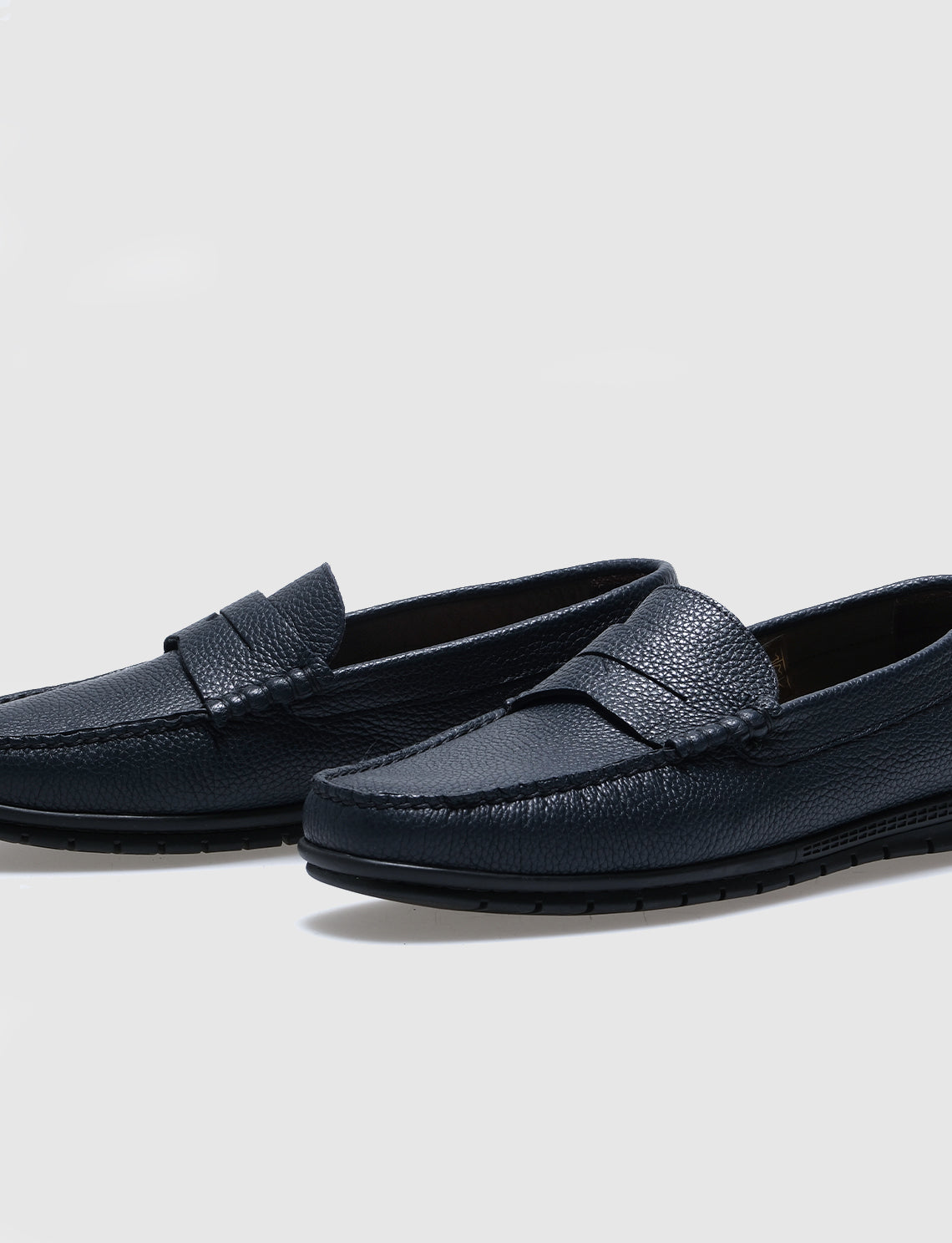 Men Navy Blue Genuine Leather Slip On Shoes