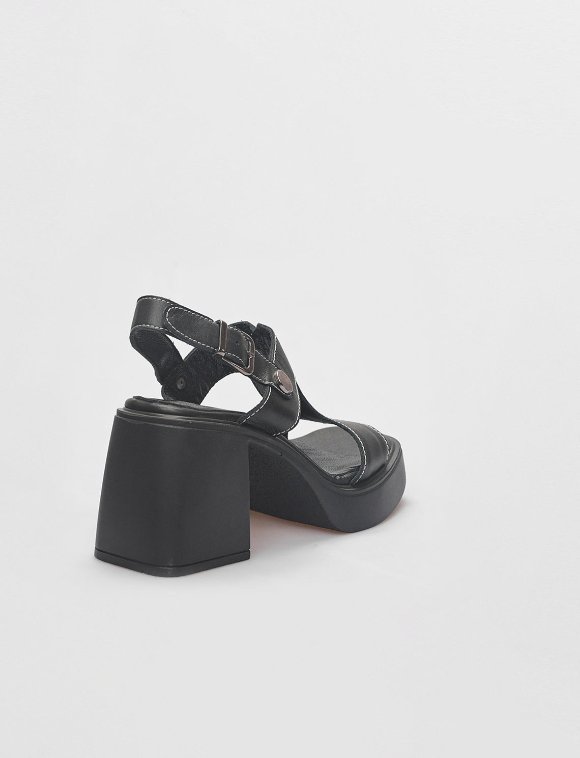 Women Black Genuine Leather Wedge Heel Sandals