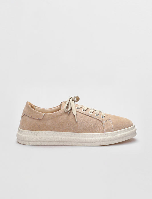 Women Light Pink Genuine Leather Low Top Sneakers