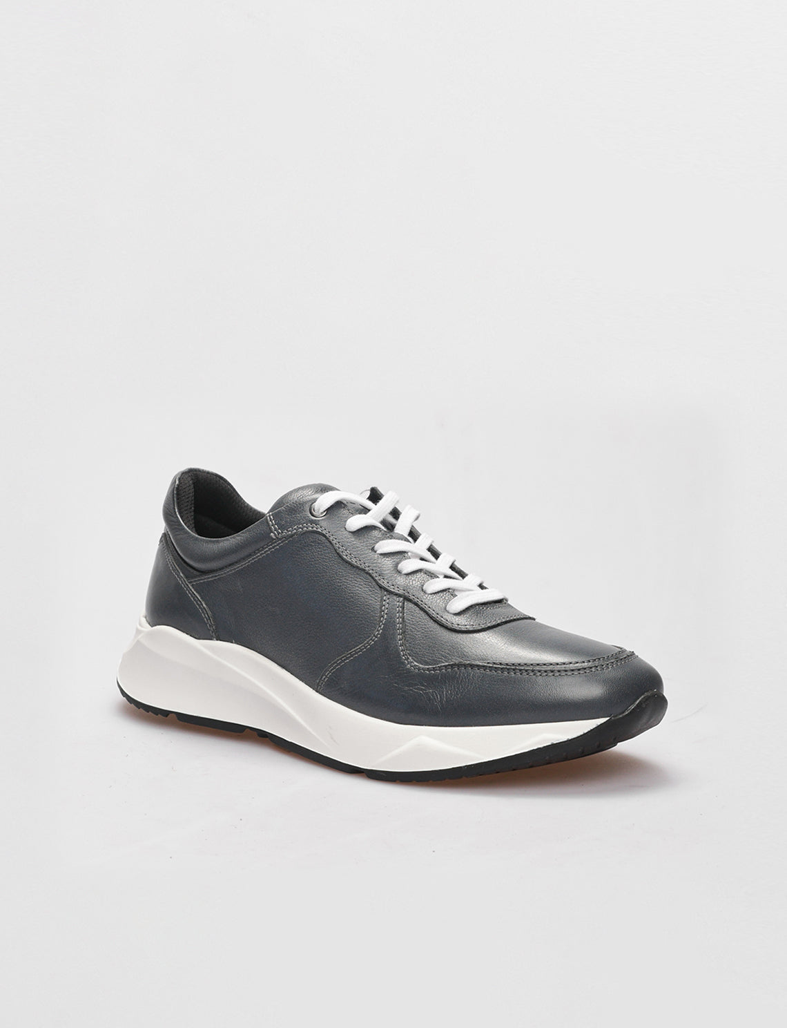 Men Grey Genuine Leather Lace Up Sneakers