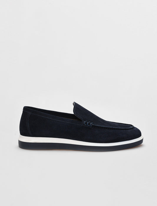 Men Navy Blue Suede Genuine Leather Loafers