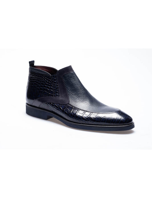 Men Navy Blue Genuine Leather Classic Shoes