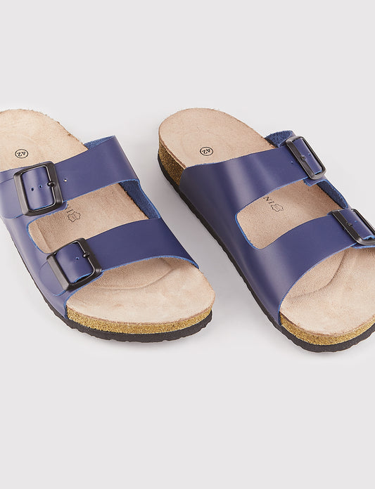 Cabani 002KD Erkek %100 Hakiki Deri Günlük Terlik Lacivert