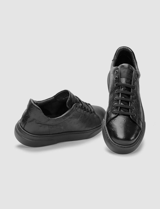 Cabani 162M1369 Erkek %100 Hakiki Deri sneaker &spor 488 Siyah Devekuşu - Siyah Kırma