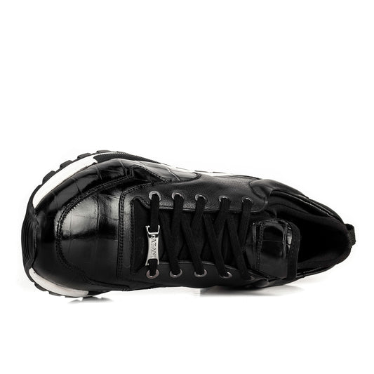 Cabani 460E1181 Erkek %100 Hakiki Deri sneaker &spor 497 Siyah Yeni Kroko - Siyah Antik