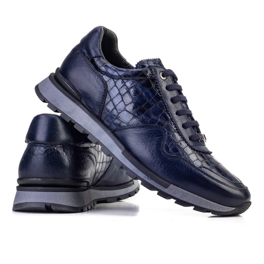 Cabani 460M1450 Erkek %100 Hakiki Deri sneaker &spor 735 Lacivert Büyük Kroko-Laci Deri
