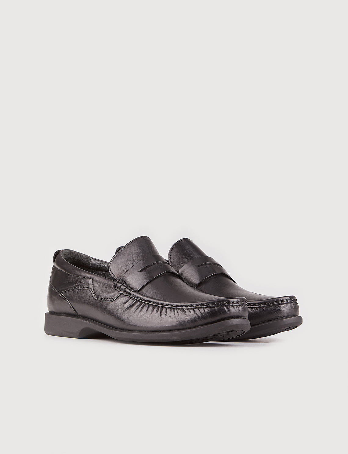 Men Black Genuine Leather Slip On Penny Loafers