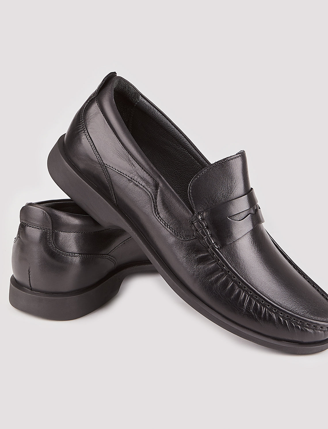 Men Black Genuine Leather Slip On Penny Loafers