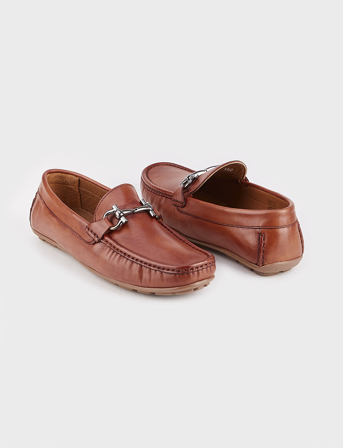 Men Brown Genuine Leather Moc Toe Bit Loafers