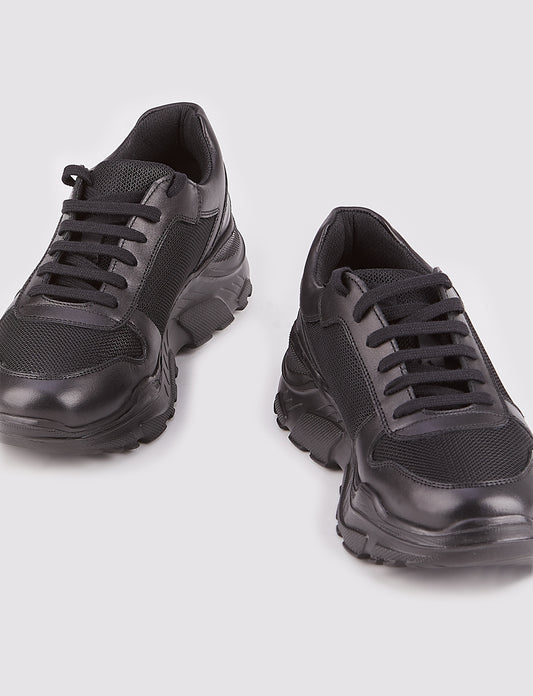 Cabani 256B1463 Kadın %100 Hakiki Deri sneaker &spor 893 Siyah Bez - Siyah Deri