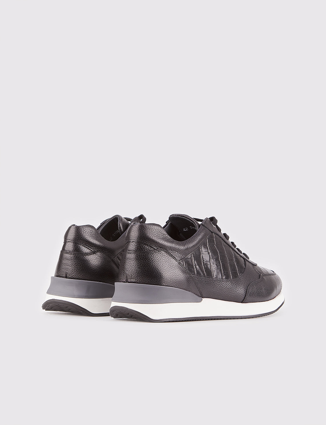 Cabani 310M548 Erkek %100 Hakiki Deri Sneaker Ayakkabı 497 Siyah Yeni Kroko - Siyah Antik