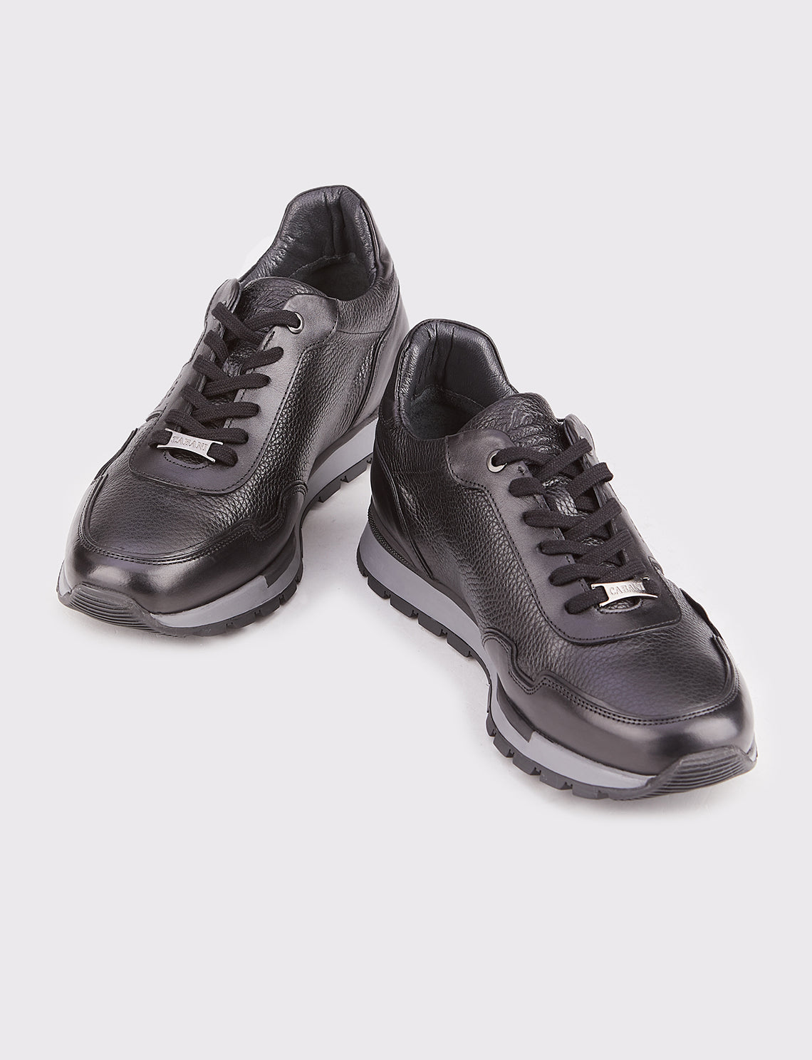 Men Black Genuine Leather Lace Up Sneakers