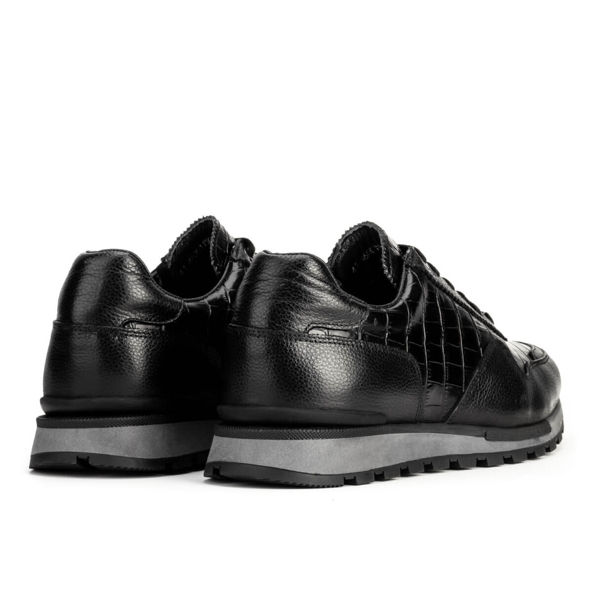 Cabani 460K1450 Erkek %100 Hakiki Deri Sneaker Ayakkabı 497 Siyah Yeni Kroko - Siyah Antik