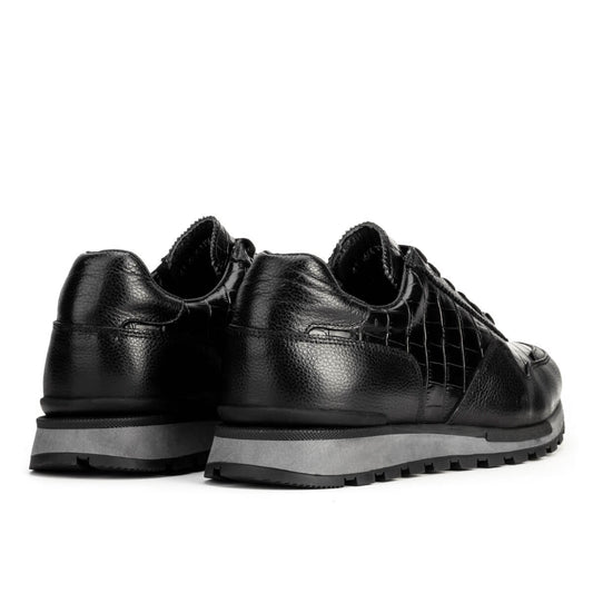 Cabani 460K1450 Erkek %100 Hakiki Deri Sneaker Ayakkabı 497 Siyah Yeni Kroko - Siyah Antik