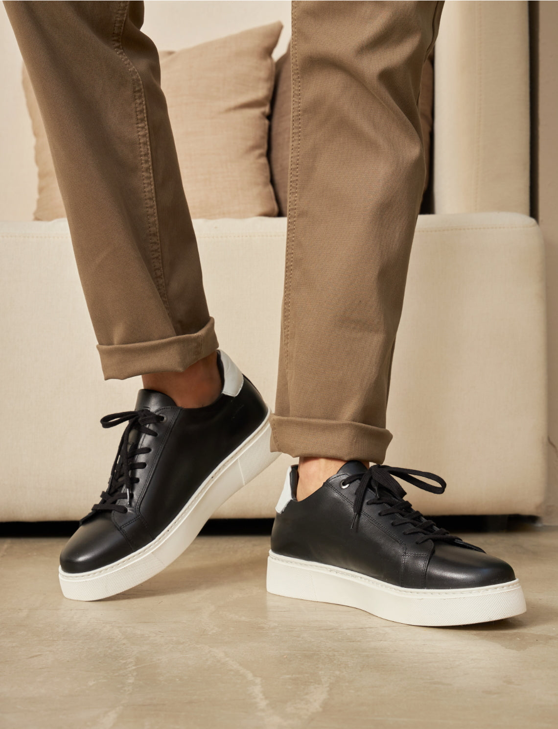 Cabani 378M1495 Erkek  Sneaker Ayakkabı 490 Siyah Antik-Beyaz Deri