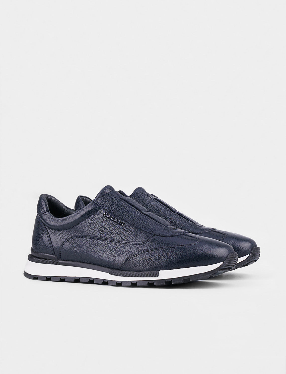 Men Navy Blue Genuine Leather Sneakers