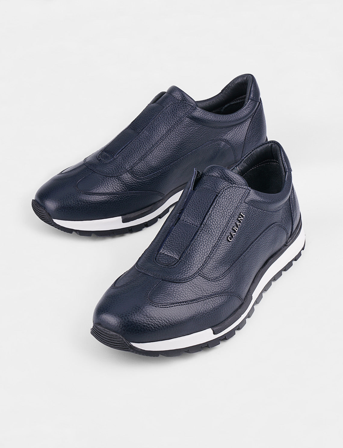 Men Navy Blue Genuine Leather Sneakers