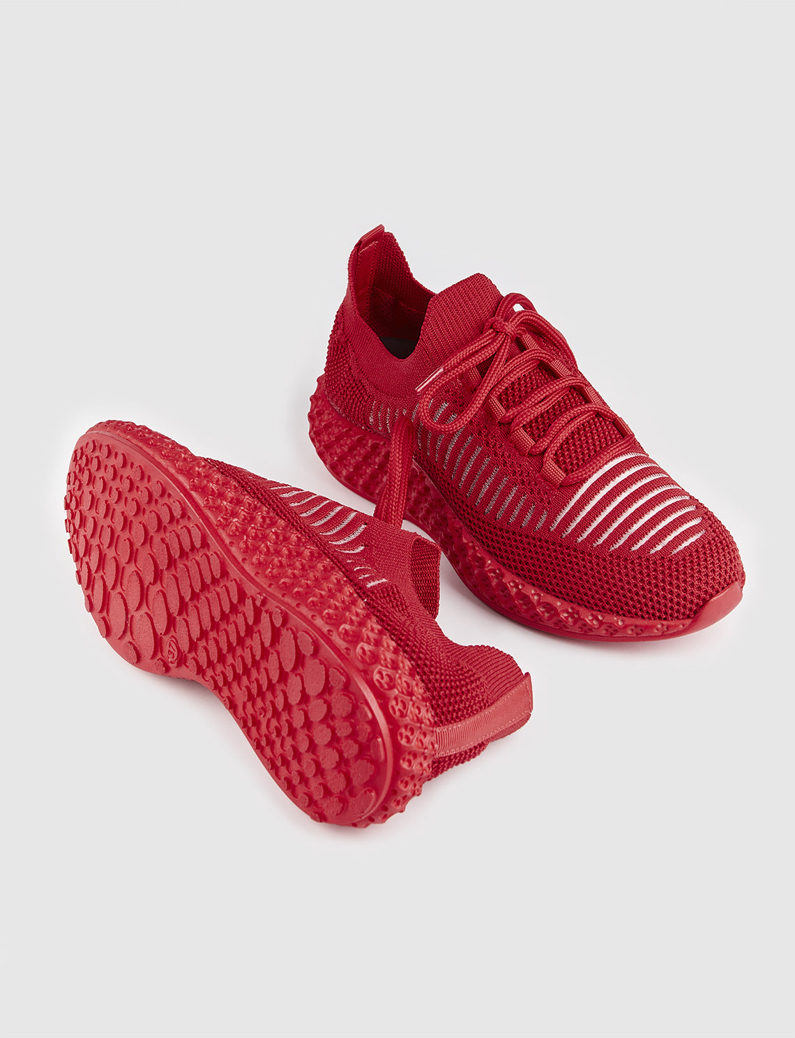 Women Red Lace Up Front Chunky Sneakers