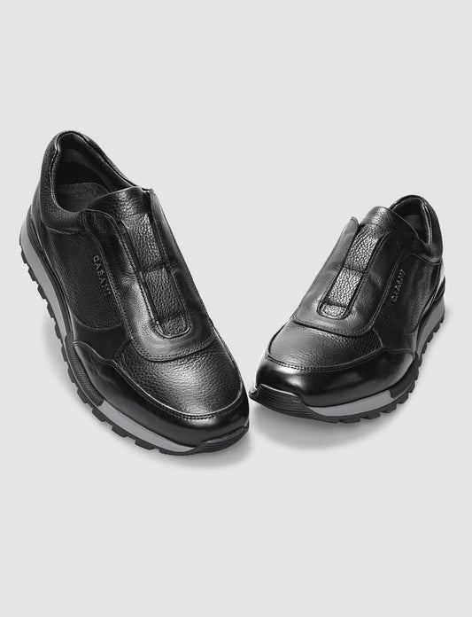 Cabani 460C1579 Erkek %100 Hakiki Deri Sneaker Ayakkabı 410 Siyah Bufalo-Siyah Geyik