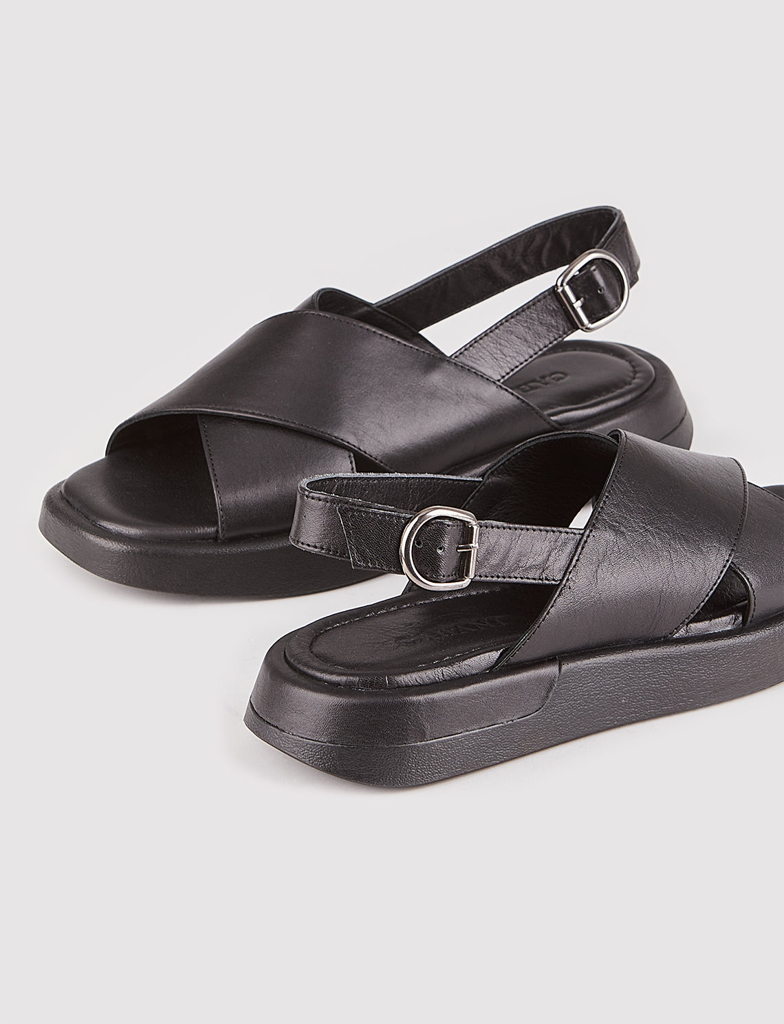 Women Black Genuine Leather Slingback Sandals