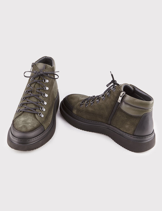 Cabani 6540 Erkek %100 Hakiki Deri Loafer Bot K.Haki Ant.Suet-Blk Mat Pass.1-6 K.Haki Velox3-5