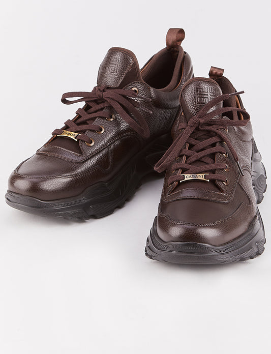 Cabani 256E1181 Erkek %100 Hakiki Deri Sneaker Ayakkabı 027 Kahve Ufak Kırma
