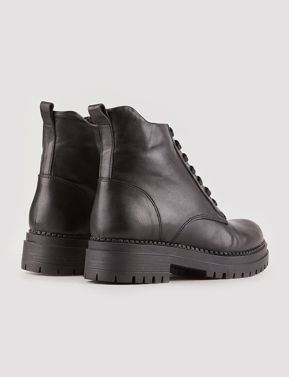 Women Black Genuine Leather Combat Boots