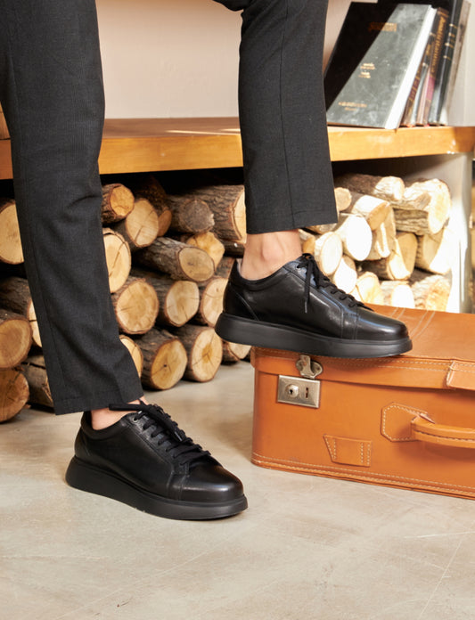 Cabani 544M1597 Erkek %100 Hakiki Deri Sneaker Ayakkabı 017 Siyah Antik-Siyah Geyik