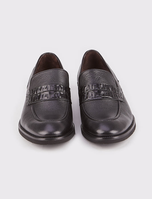 Cabani 050 Erkek %100 Hakiki Deri Günlük Ayakkabı Siyah Geyik-Garni Siyah Calido