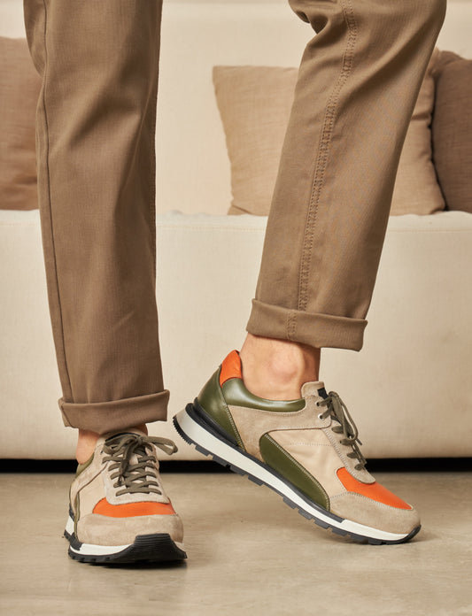 Cabani 460M1565 Erkek %100 Hakiki Deri Sneaker Ayakkabı 1192 Haki-Bej Süet-Bej-Turuncu napa