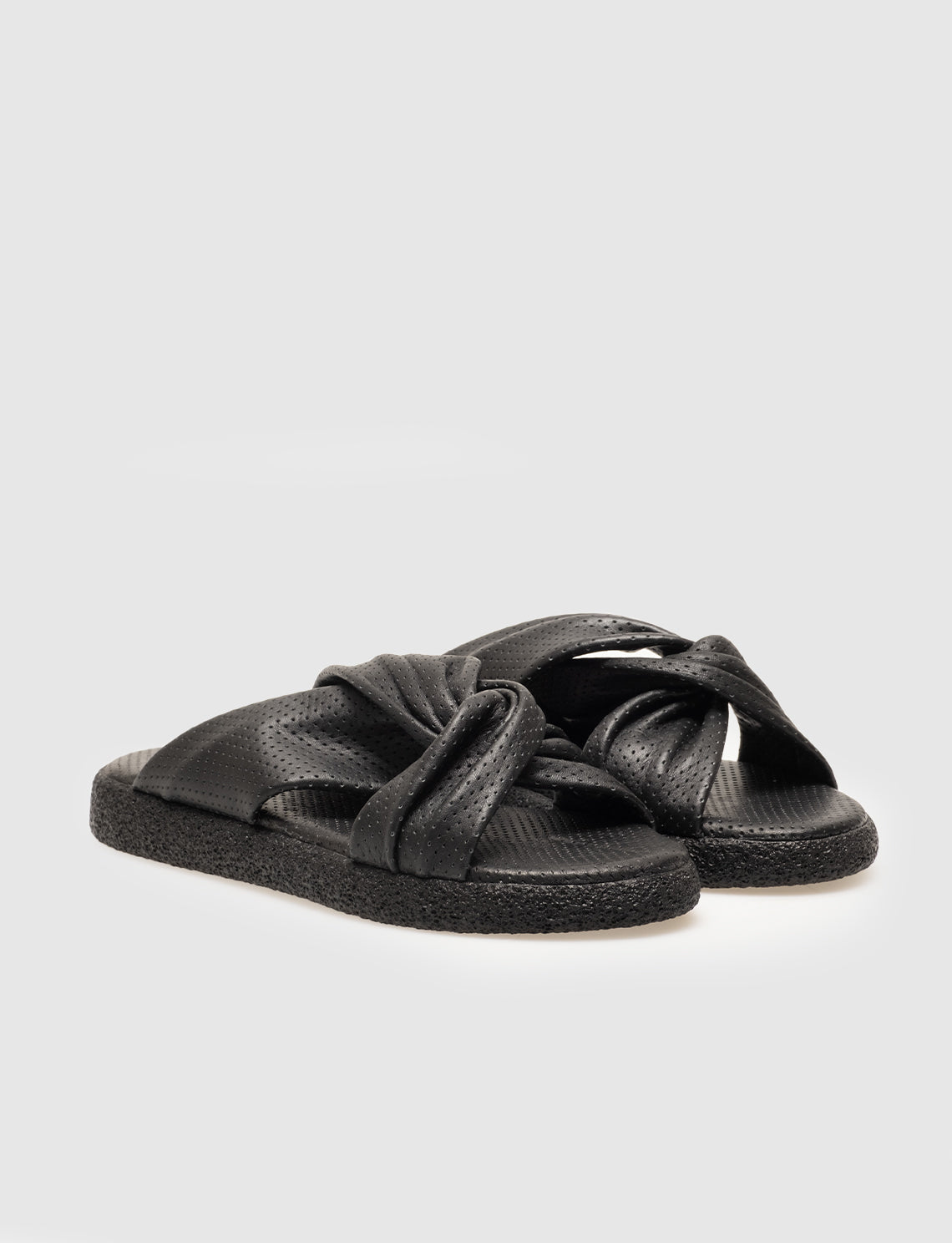 Women Black Genuine Leather Slides