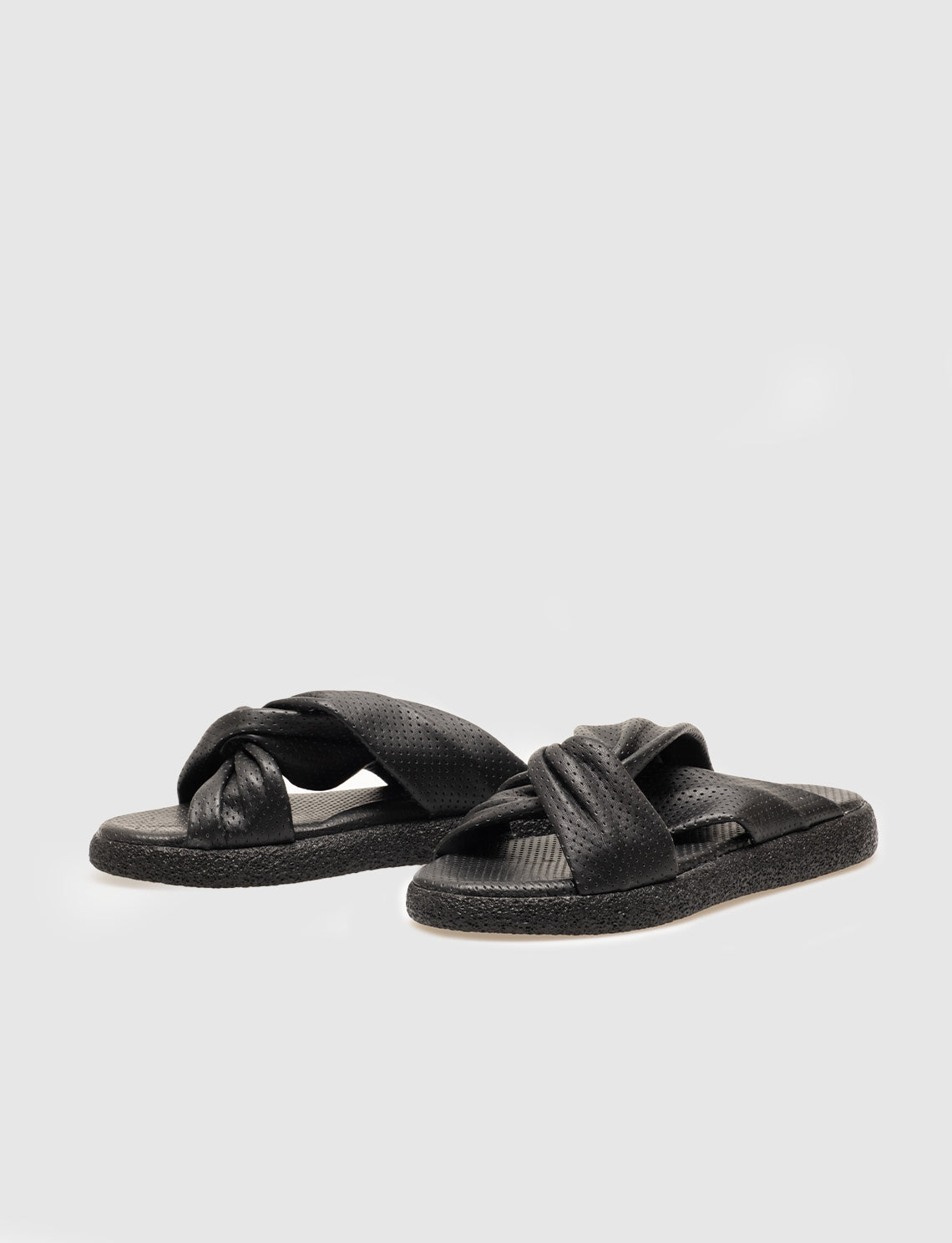 Women Black Genuine Leather Slides