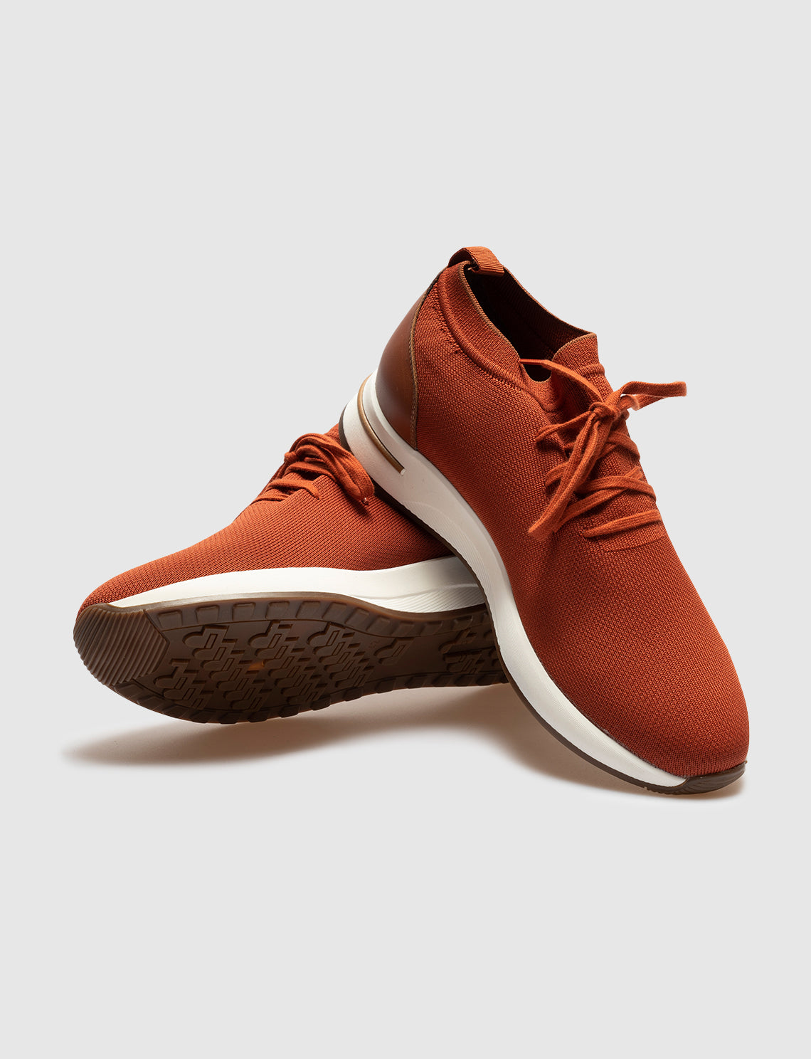 Men Burnt Orange Lace Up Knit Sneakers