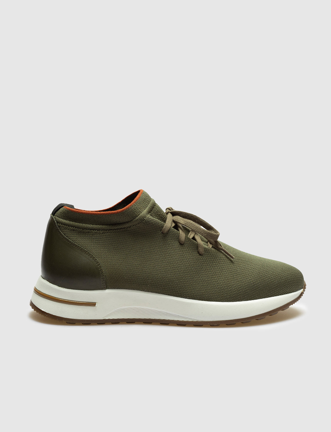 Men Khaki Lace Up Knit Sneakers