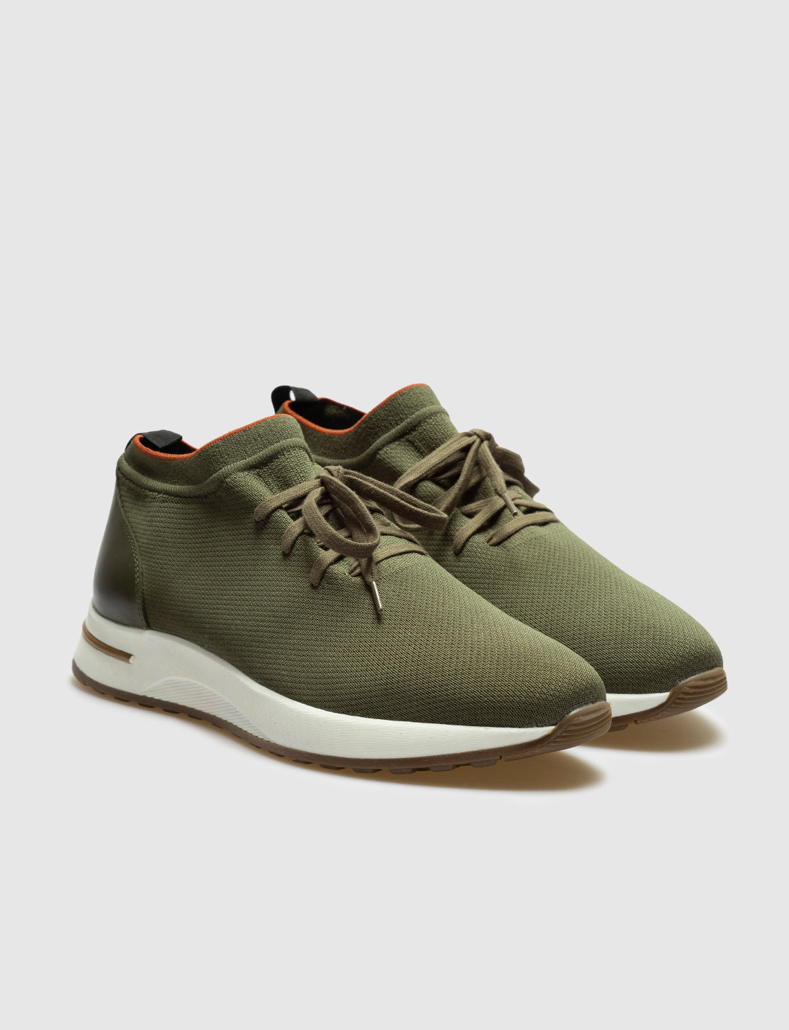 Men Khaki Lace Up Knit Sneakers