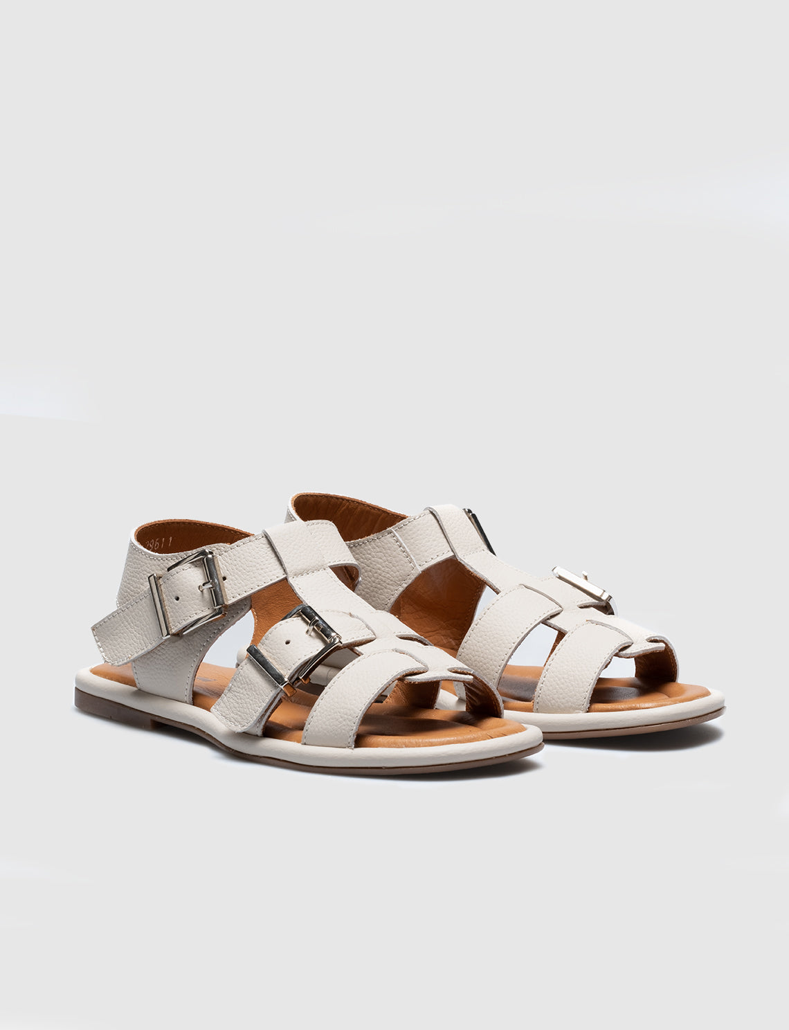 Men Beige Genuine Leather Buckle Detail Sandals