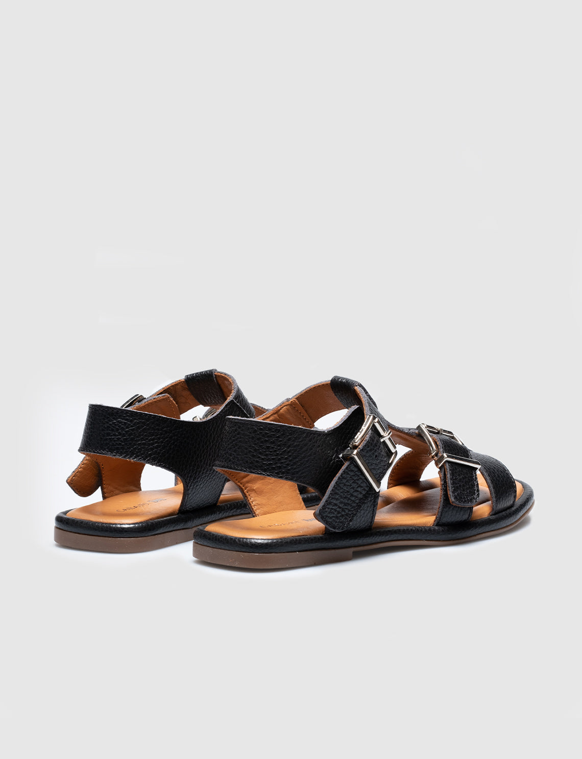 Men Black Genuine Leather Buckle Detail Sandals