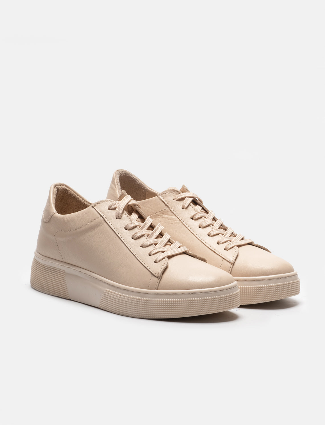 Women Beige Genuine Leather Lace Up Sneakers