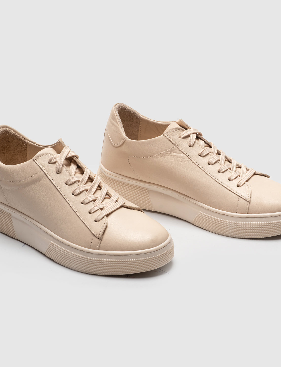 Women Beige Genuine Leather Lace Up Sneakers