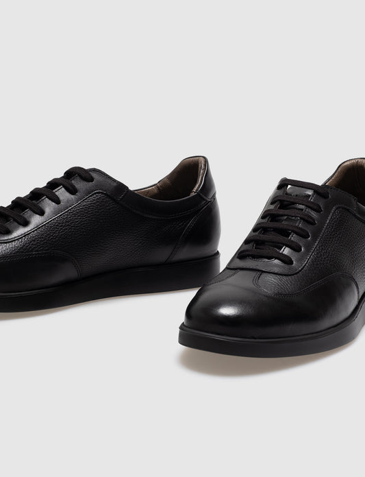 Cabani 523M1574 Erkek %100 Hakiki Deri Sneaker Ayakkabı 411 Siyah Deri-Siyah Geyik