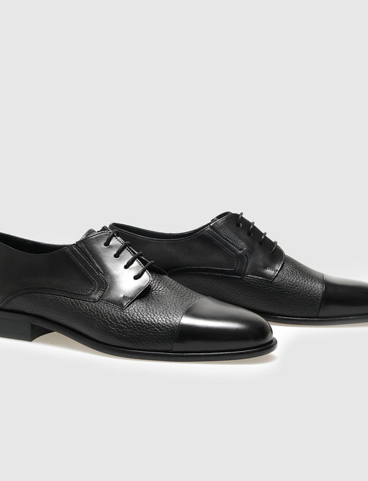 Cabani 6936-P Erkek %100 Hakiki Deri Klasik Ayakkabı Siyah Bufalo - Siyah Geyik