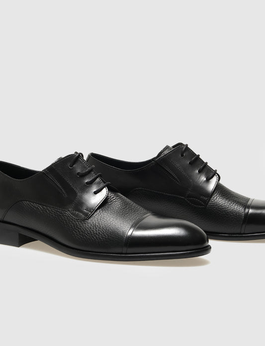 Cabani 6905-P Erkek %100 Hakiki Deri Klasik Ayakkabı Siyah Bufalo - Siyah Geyik