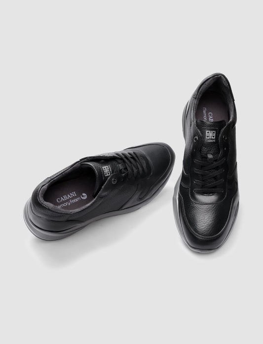 Cabani 588E1654 Erkek %100 Hakiki Deri Sneaker Ayakkabı 1130 Siyah Antik-Siyah Geyik