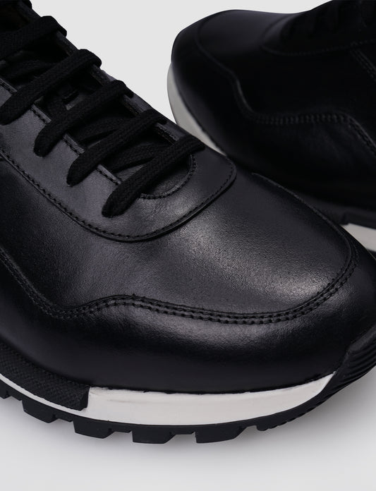 Cabani 460M1662 Erkek %100 Hakiki Deri Sneaker Ayakkabı 017 Siyah Antik-Siyah Geyik