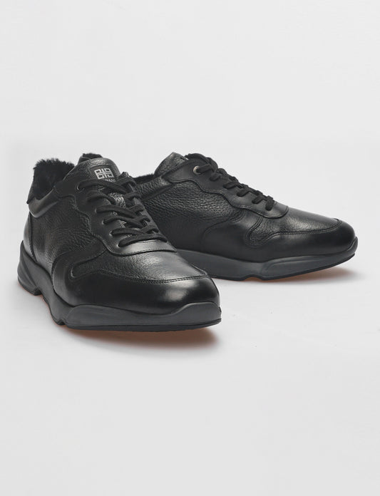 Cabani 588K1654 Erkek %100 Hakiki Deri Sneaker Ayakkabı 1130 Siyah Antik-Siyah Geyik