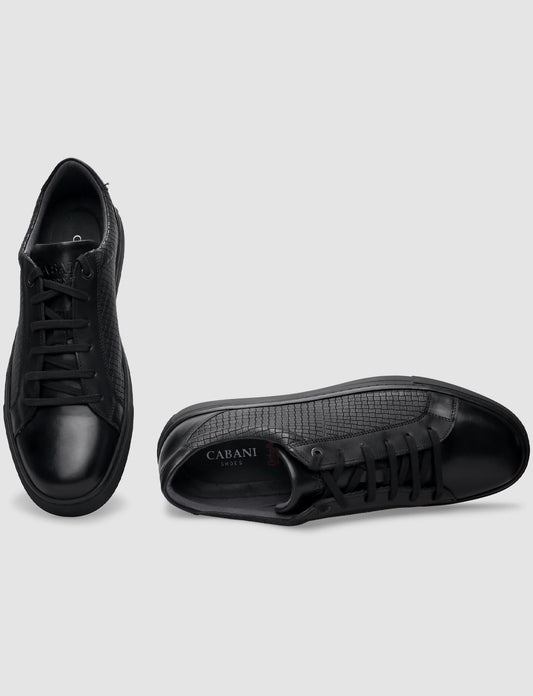 Cabani 517B995B Erkek %100 Hakiki Deri sneaker &spor 497 Siyah Yeni Kroko - Siyah Antik
