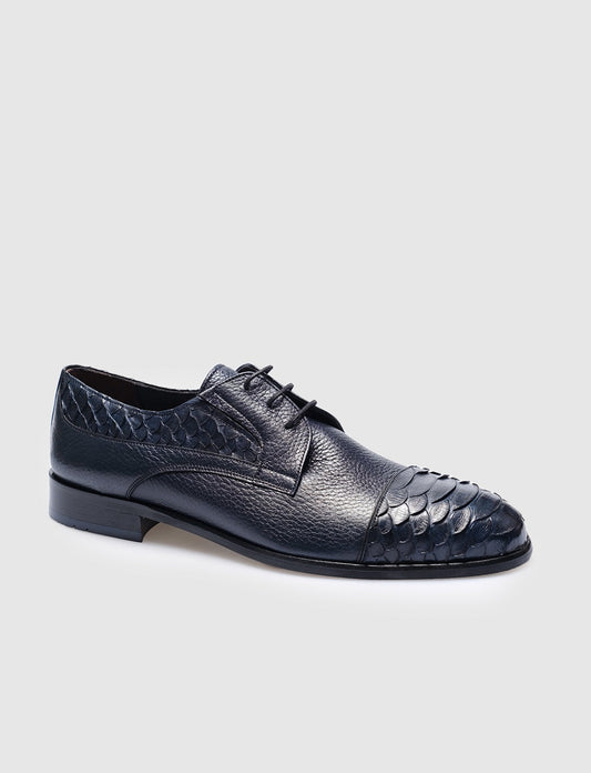 Men Dark Blue Genuine Leather Classic Shoes