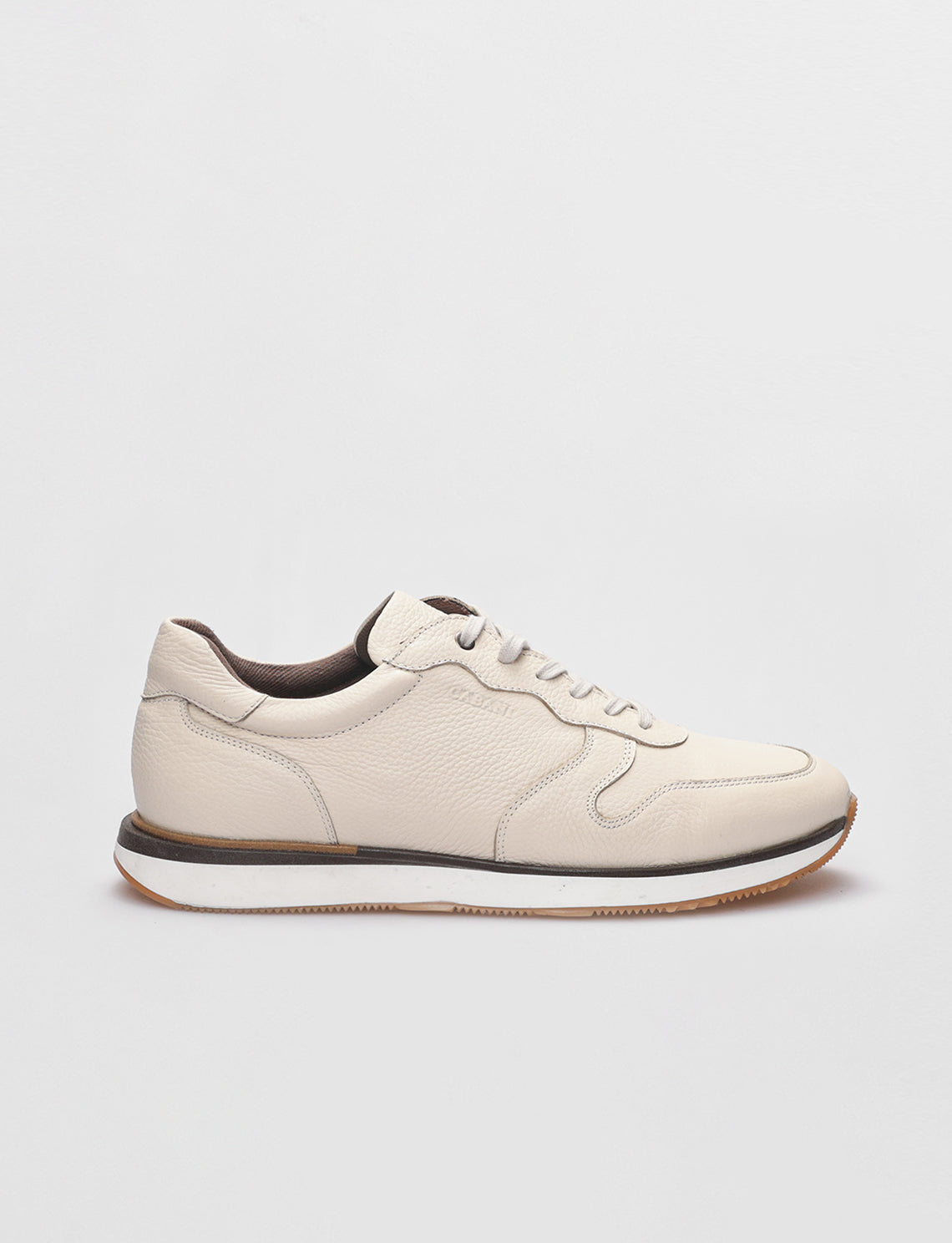 Men Beige Genuine Leather Lace Up Sneakers